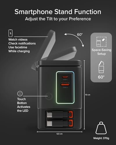 SBS Power Dock 6in1 100W USB-C, Wireless Charging 15W, Compatible with MagSafe, Power Delivery (PD 3.0 PPS), Charging Station with 2 Retractable Cables, Adapter for Laptop, iPhone, AirPods, Black | Power Delivery (PD 3.0 PPS) Charging Station with 2 Retractable Cables Adapter for Computer, iPhone, Black