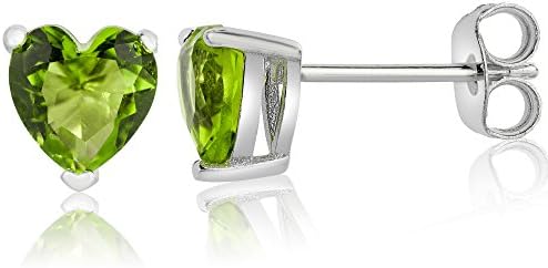Queen Jewelers Sterling Silver Cubic Zirconia Solitaire Heart Stud Earrings (Peridot-Green)