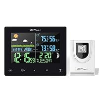 Wittime Weather Stations Indoor Outdoor Thermometer Wireless, Weather Clock, Moon Phase, Barometer, Snooze Function 328ft Wireless Range (Type 2069)