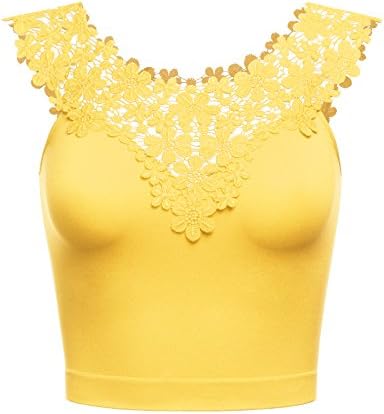THENEWNEW Womens Sleeveless Lace Crop Top YELLOW ONE SIZE