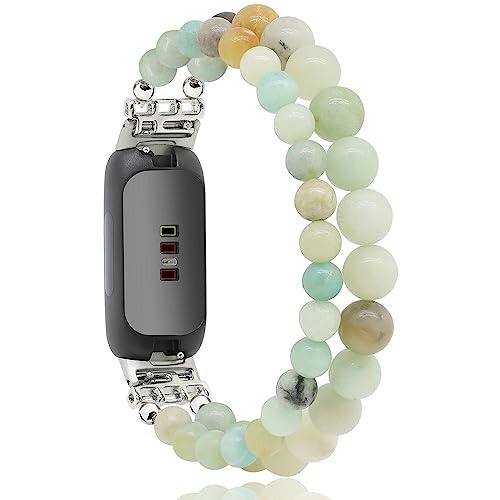 Photo 1 of C&L Accessories Bracelets Compatible with Fitbit Inspire 3 Bands for Women, Beaded Wristband Adjustable Gemstone Replacement Straps for Fitbit Inspire 3 (Amazonite)