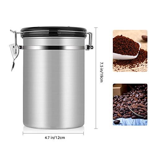 Large Coffee Container,Ground or Whole Beans Fresher for Longe,Stainless Steel Silver Vacuum Sealed Food Storage Container for Suger, Tea,Coffee(22 OZ)