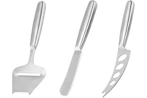 GYWHOOFT 3 Piece Set Stainless Steel Pieces Cheese Knife, for Slicing Different Thicknesses Cheeses,Silver Cheese Cutter, Hea