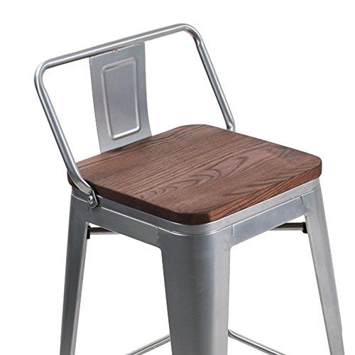 HAOBO Home 24" Low Back Metal Counter Stool Height Bar Stools with Wooden Seat [Set of 4] Barstools, Silver - Thumbnail 5