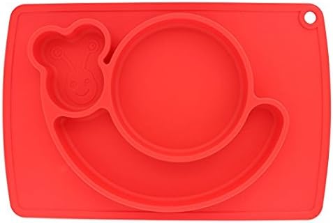 Silicone Snail Shape Place Mat (Red) for Kids Children Toddlers Babies Highchair Feeding Tray Kitchen Dining Table with Built in Plate or Bowl 3 Compartment Portable Non Slip Surface