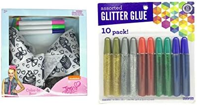 JoJo Siwa Color-In Bow Maker Bundle with Horizon 10-piece Glitter Glue.