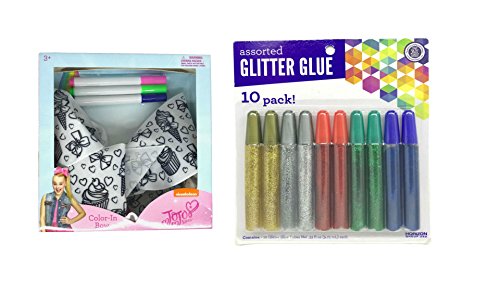 JoJo Siwa Color-In Bow Maker Bundle with Horizon 10-piece Glitter Glue.