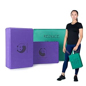 Slim Panda Foam/Cork Yoga Block Set of 2 Firm Sturdy Non Slip EVA & Cork Wood Eco Blocks with Cover Bag, 9x6x3 Inch, For Yoga, Pilates, Meditation Home Gym- Purple, Grey, Cork