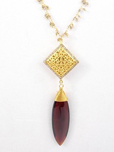 "RED CURRY" - 55 Carat Marque Cut Garnet & Grey Diamond Necklace in 22k Gold Vermeil