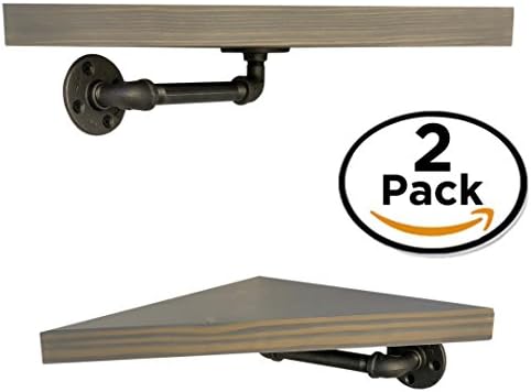 DIY CARTEL Industrial Pipe Corner Shelf Brackets - Hardware/brackets Only. Perfect for: Floating shelves and Industrial, Farmhouse, Vintage Pipe Furniture - Industrial Quality - 2 Pack