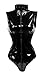 bslingerie Sexy Wet Look PVC Zip Up Clubwear Leather Bodysuit Teddy (Black Teddy, S)