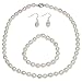 Gem Stone King 3pc Cultured Freshwater White Pearl Necklace Bracelet Earrings for Women | Wedding Pearl Jewelry Sets for Bride Bridesmaid Women | Mothers Day Birthday Valentine's Day Gifts