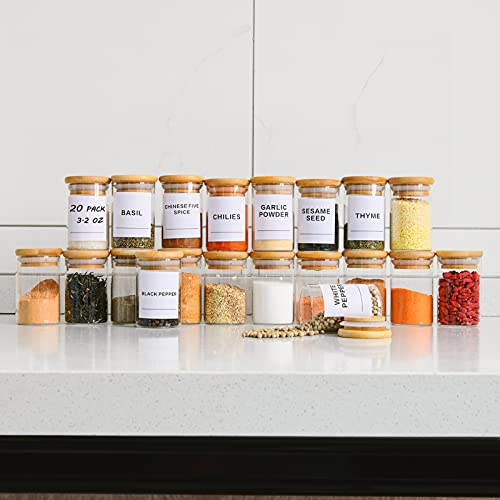 Glass Spice Jars Set of 20 3.2oz (95ml) Mini Spice Jar with Bamboo