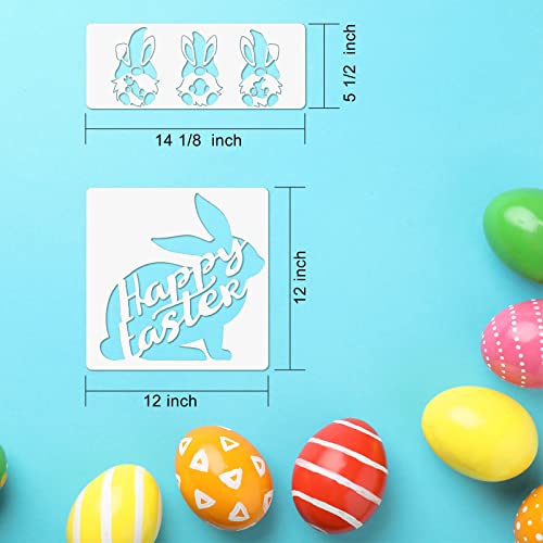 8Pcs Easter Stencils for Painting on Wood,12 X 12 Inch Large Reusable Easter Stencils Including Happy Easter/Welcome Peeps/Gnome/ Easter Bunny Stencil for Wood Sign DIY Crafts Home Decor