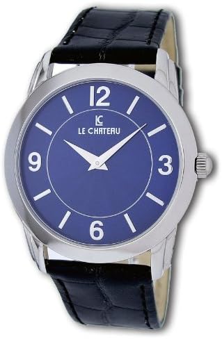 Le Chateau #7010M_BL Men's Blue Dial Ultra Slim Leather Strap Dress Watch