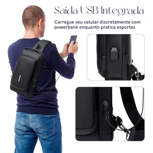Mochila Transversal Masculina Mochila Feminina Unissex com cadeado à prova d água anti-roubo bolsa com porta de carregamento USB bolsa de ombro Impermeável Premium
