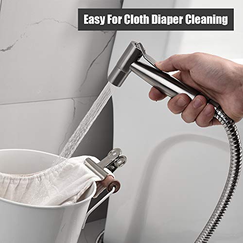 Baby Cloth Diaper Sprayer - Handheld Stainless Steel Bidet Toilet Shattaf Sprayer with Brushed Nickel - Complete Sprayer and Hose Set (Handle)