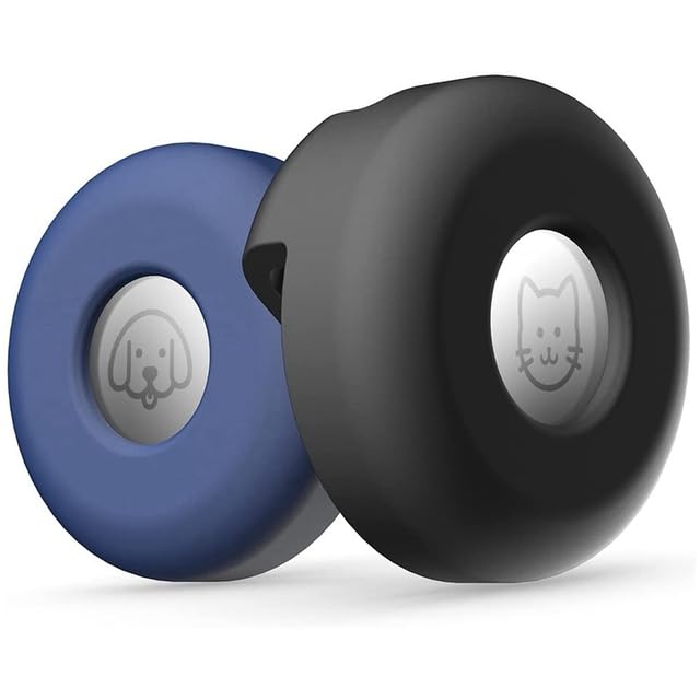 Air-tag Collar (2 Pack), Premium Silicone Pet Collar Case for Apple GPS Tracking, Anti-Loss Apple GPS Case Holder Compatible with Cat Dog Collars Charms & Collar Tag Backpack (Blue/Black)