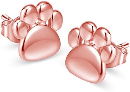 CRARINE 925 Sterling Silver Unique Studs,Cute Puppy Dog Cat Pet Paw Print Stud Earrings (rose gold)