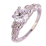 Psiroy 925 Sterling Silver Simple Cute Round Brilliant Cut White Topaz Twisted Band Filled Ring
