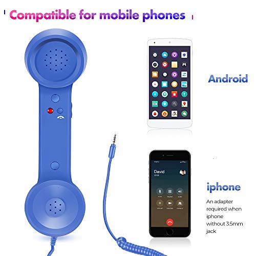 Cell Phone Handset,Retro Telephone Handset Anti Radiation Receivers 3.5MM for iPhone iPad,Mobile Phones,Computer Dark Blue