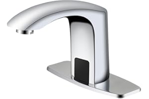 BODQEMR Touchless Bathroom Faucet Automatic Motion Sensor Sink Faucets with Hole Cover Plate and Temperature Mixer,Motion Activated Hands-Free Basin Smart Tap Commercial Sensor Faucet (Chrome)