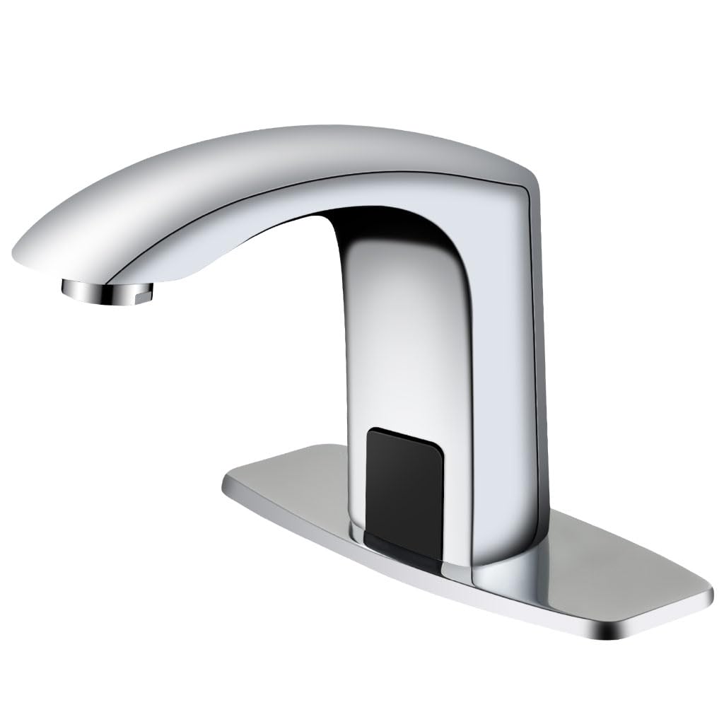 Photo 1 of Touchless Bathroom Faucet Automatic Motion Sensor Sink Faucets with Hole Cover Plate and Temperature Mixer,Motion Activated Hands-Free Basin Smart Tap Commercial Sensor Faucet (Chrome)