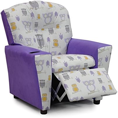 Childrens Upholstered Armchair - Your Child's Favorite Christmas Gift - Kids Recliner with Cup Holders - We Love Owls :) (Modern Owls)