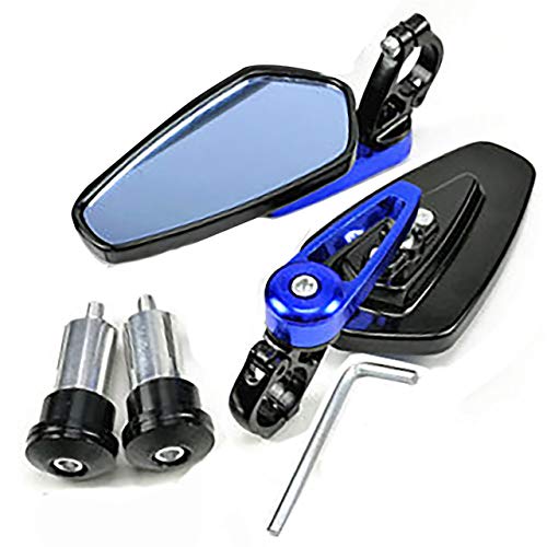 Yibid 7/8" Motorcycle CNC Billet Aluminum Handle Bar end Mirrors Triangle Side Rearview Universal for 7/8 inch Handlebar Honda Kawasaki Suzuki Yamaha Harley Ducati Racer Street Bike (Blue Stem)