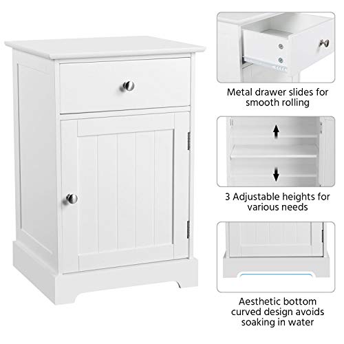 YAHEETECH Nightstand End Table with One Drawer and One Door, Wooden Accent Table Sofa Bed Side Storage Cabinet White