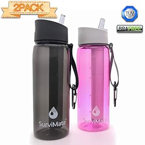 SurviMate Purified Water Bottle for Camping, Hiking, Backpacking and Travel, BPA Free with 4-Stage Intergrated Filter…