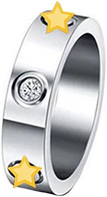 Titanium Stainless Steel Screw Head Love Wedding Ring Silver with CZ Stone