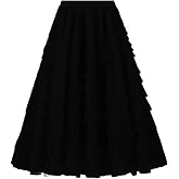 Women's Layered Tulle Skirts A Line Ruffle High Waisted Mesh Long Maxi Skirt