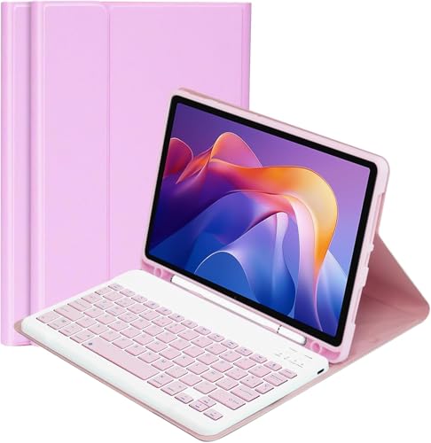 KTOITION Keyboard Case for Xiaomi Redmi Pad 2 / Redmi Pad SE 11 Inch 2023 | Detachable Magnetic Bluetooth Keyboard with Spanish Ñ, Case with Pen Holder, for Xiaomi Redmi Pad 2 11 Inch 2025 Pink