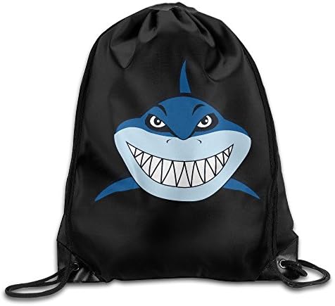 FRICSTAR Cute Drawstring Backpack Sea Blue Cool Smile Shark Fish Design Print Drawstring Backpack Rucksack Shoulder Bags Gym Bag 17"x12"