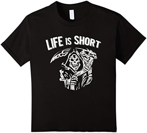 Kids Life is Short Grim Reaper Saying Statement T Shirt 6 Black