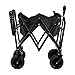Black Wide Wheel Wagon All-Terrain Folding Collapsible Utility Wagon with Push Bar - Portable Rolling Heavy Duty 150 Lbs Capacity Canvas Fabric Cart Buggy - Beach, Garden, Sporting Events, Park