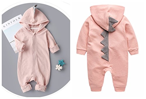 Newborn Baby Boys Girls Cartoon Dinosaur Hoodie Romper Onesies Jumpsuit Outfits Size 3-6Months/66 (Pink)