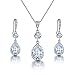 AMYJANE Bridal Jewelry Set for Wedding - Teardrop Silver Cubic Zirconia Crystal Drop Earrings and Necklace Set for Bride Bridesmaids Mother of Bride Prom Party