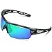 TOREGE Polarized Sports Sunglasses for Men Women Cycling Running Driving TR033(Transparent Gray&Black Tips&Green Lens)