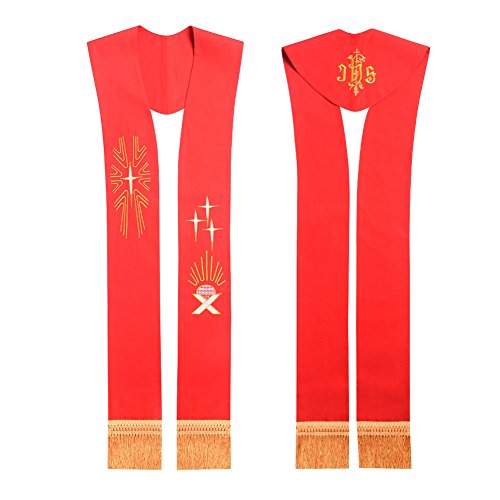 BLESSUME Red IHS Stole with Tassels