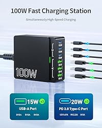 USB C Charger Block Charging Station: 100W 6 Port