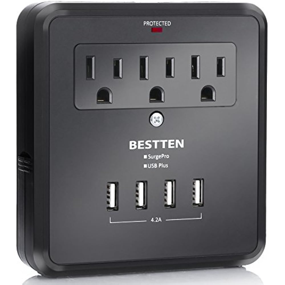 Multi Outlet Wall Tap Adapter Surge Protector With 4 USB Charging Ports