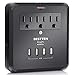 USB Wall Outlet Surge Protector, 4 USB Charging Ports (5V/4.2A), 3 AC Outlets and 2 Slide-Out Phone Holders, 15A/125V/1875W, ETL Listed, Black