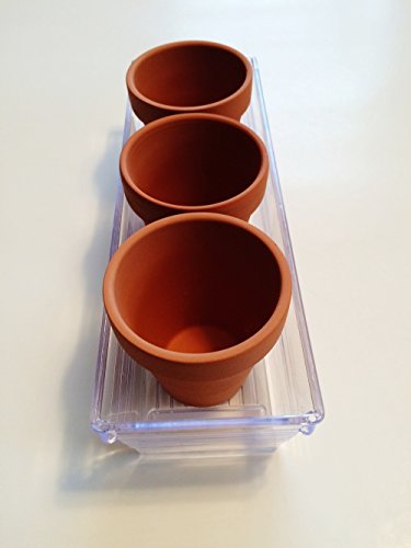 Small Clay Pots Mini Terra-Cotta with Plastic Container Tray 7-pc Set