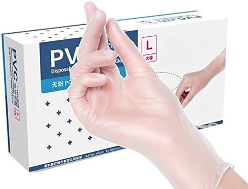 HZYICH Medical Clear Powder Free Vinyl Disposable Plastic Gloves, Non-Sterile, Food Safe, Ambidextrous, Box of 100 (L)