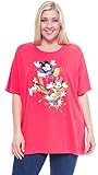 Disney Plus Size T-shirt Mickey Minnie Mouse Donald Duck Goofy Print Coral 1X