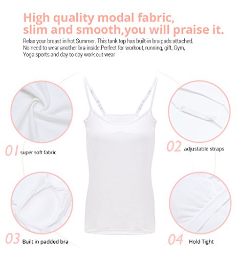 HBY Womens Camisole Built In Shelf Padded Bra Cami Bra Adjustable Straps Tank Top Solid Color