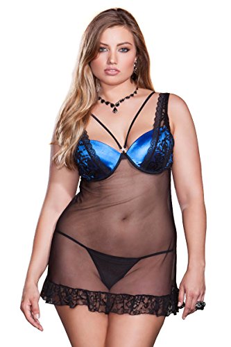 iCollection LingerieiCollection Women's Plus Size Lace, Mesh and Microfiber Babydoll