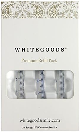WHITEGOODS Teeth Whitening Gel Syringe Refill Pack, (3) 3ml 18% Carbamide Peroxide Syringes